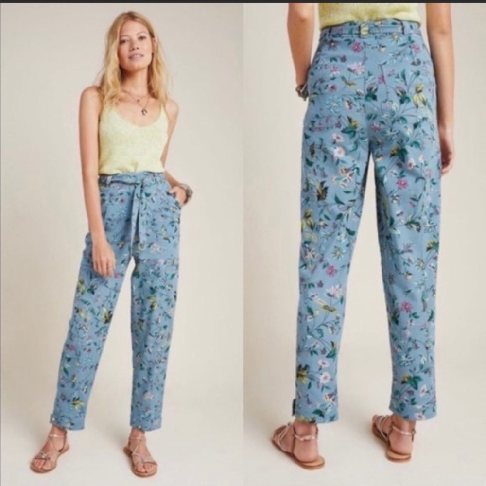 Anthropologie Victoria Blue Floral Cargo Pants womens Size 6 Excellent condition